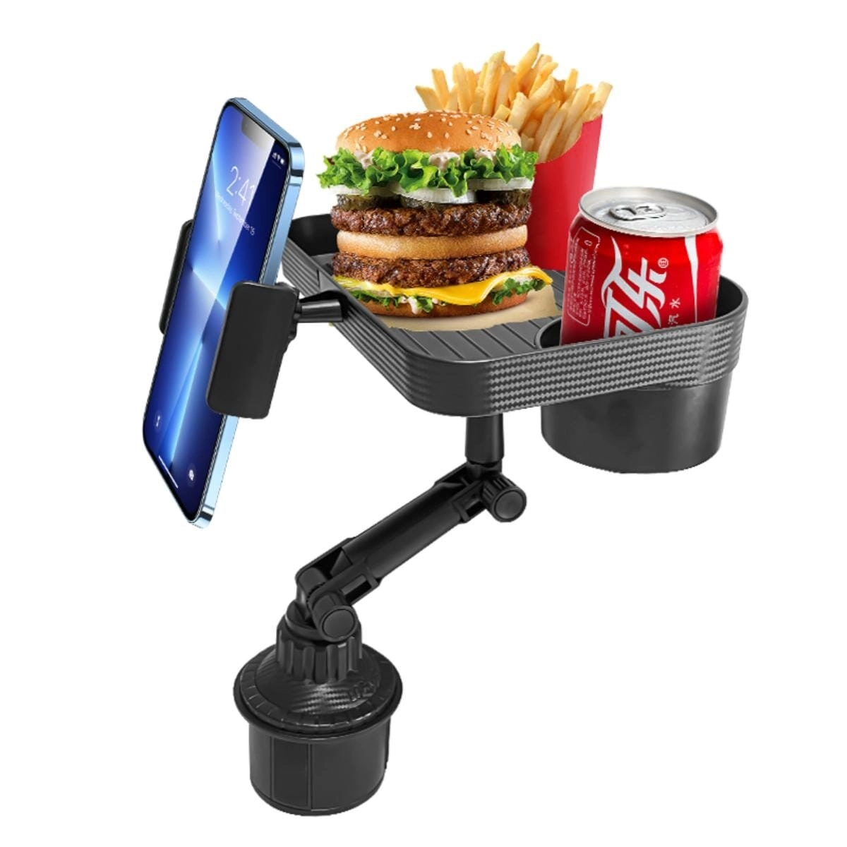 2-in-1 Adjustable Car Cup Holder with Rotating Tray