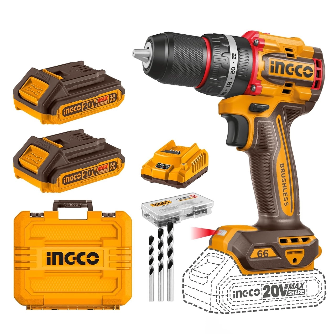 20V Cordless Impact Drill - 2x2.0Ah