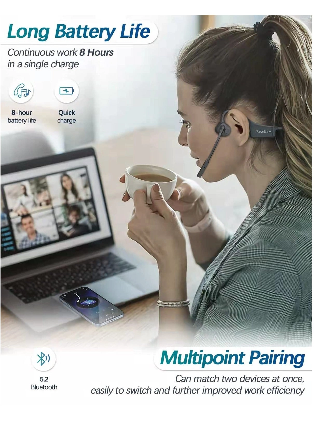 Bone Conduction Headphones Wireless Headphone