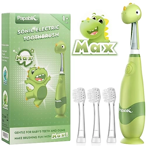 Jo Toddler Sonic Electric Toothbrush - Cute Dino Cover 2 Brush Heads Smart LED Timer
