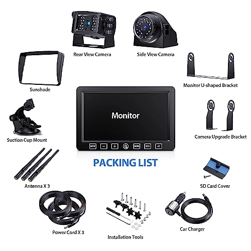 Digital Wireless 2 Backup Camera System - Night vision Wireless + 7’’ DVR Split Monitor - 7 Inches Touch Button