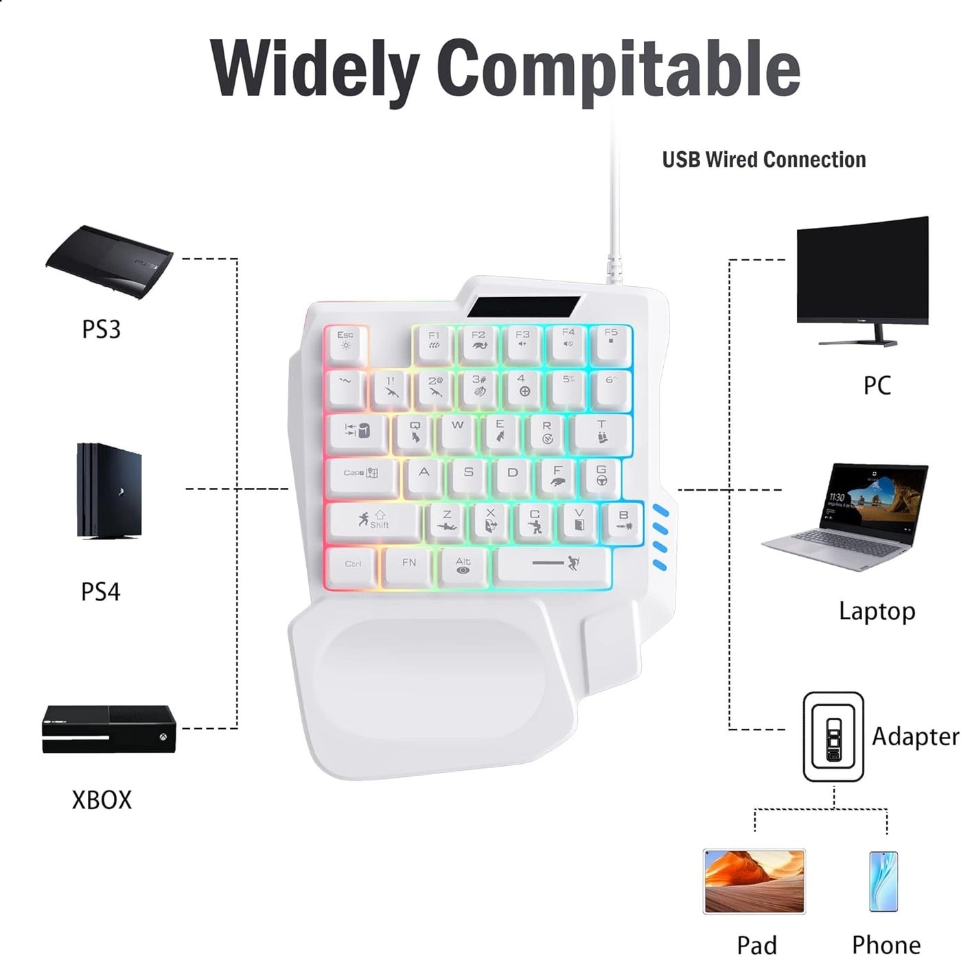 One Handed Gaming Keyboard - ergonomic RF|USB
