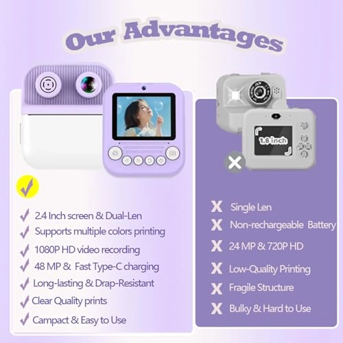 Kids Digital Camera With Instant Print - 48MP 1080P