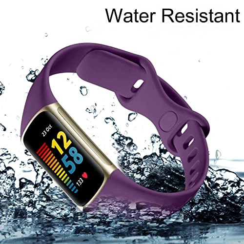 Soft Silicone Slim Watch Band for Fitbit Charge 5/Charge 6 - Black/Slate/Navy Blue/Pine Green