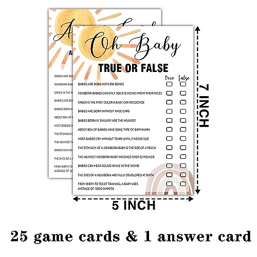 Boho Rainbow Oh Baby True or False Baby Shower Games - 25 cards 1 answer card