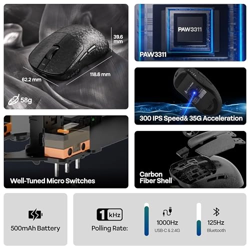 AJ199 Lightweight Gaming Mouse - Bluetooth 2.4GHz USB-C