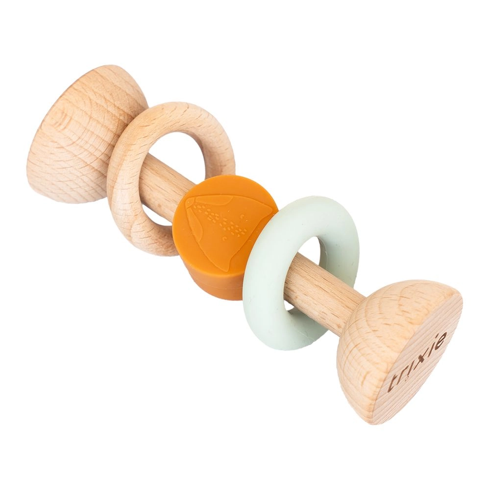 TRIXIE Wooden Silicone Rattle - Suitable for 3 months & above beechwood and soft silicone Mr. Fox