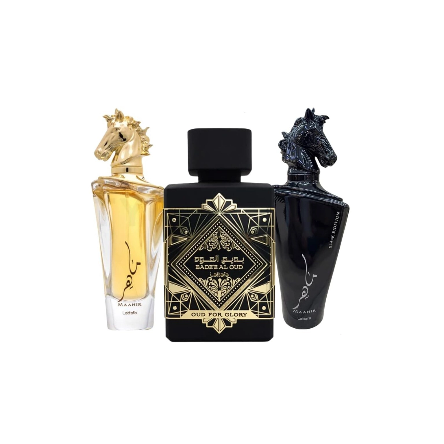 Lattafa Bade'e Al Oud Oud for Glory + Maahir + Maahir Black Edition - Eau de Parfum 3 Pieces
