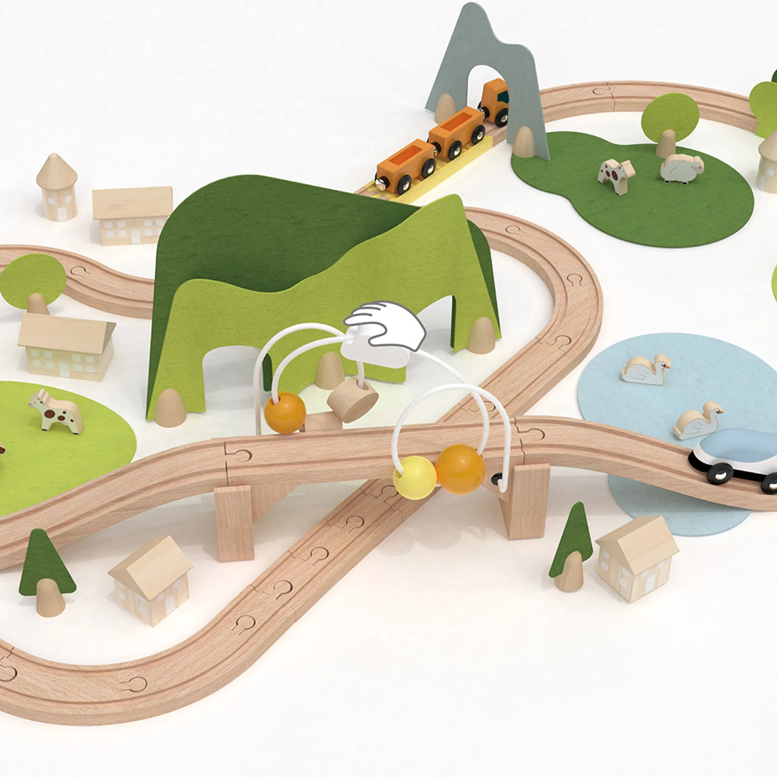 Wooden Natural Train Set - 100-piece