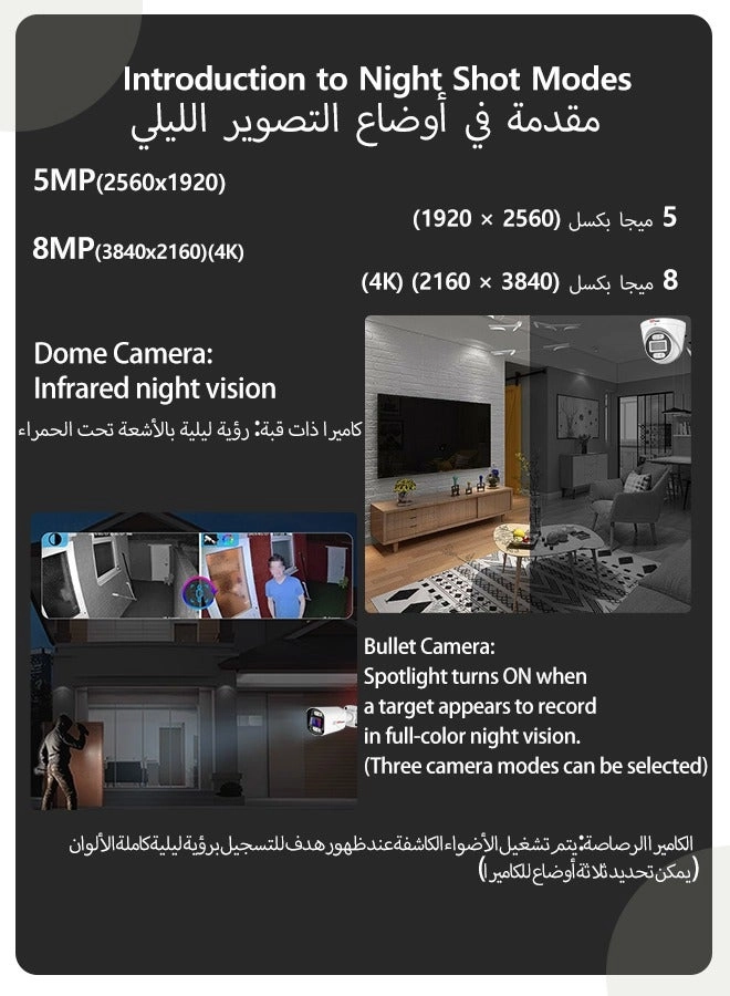 PNVR-804 - POE 8CH + Bullet Camera - 5MP Color Night Vision + Hard Drive - 1TB