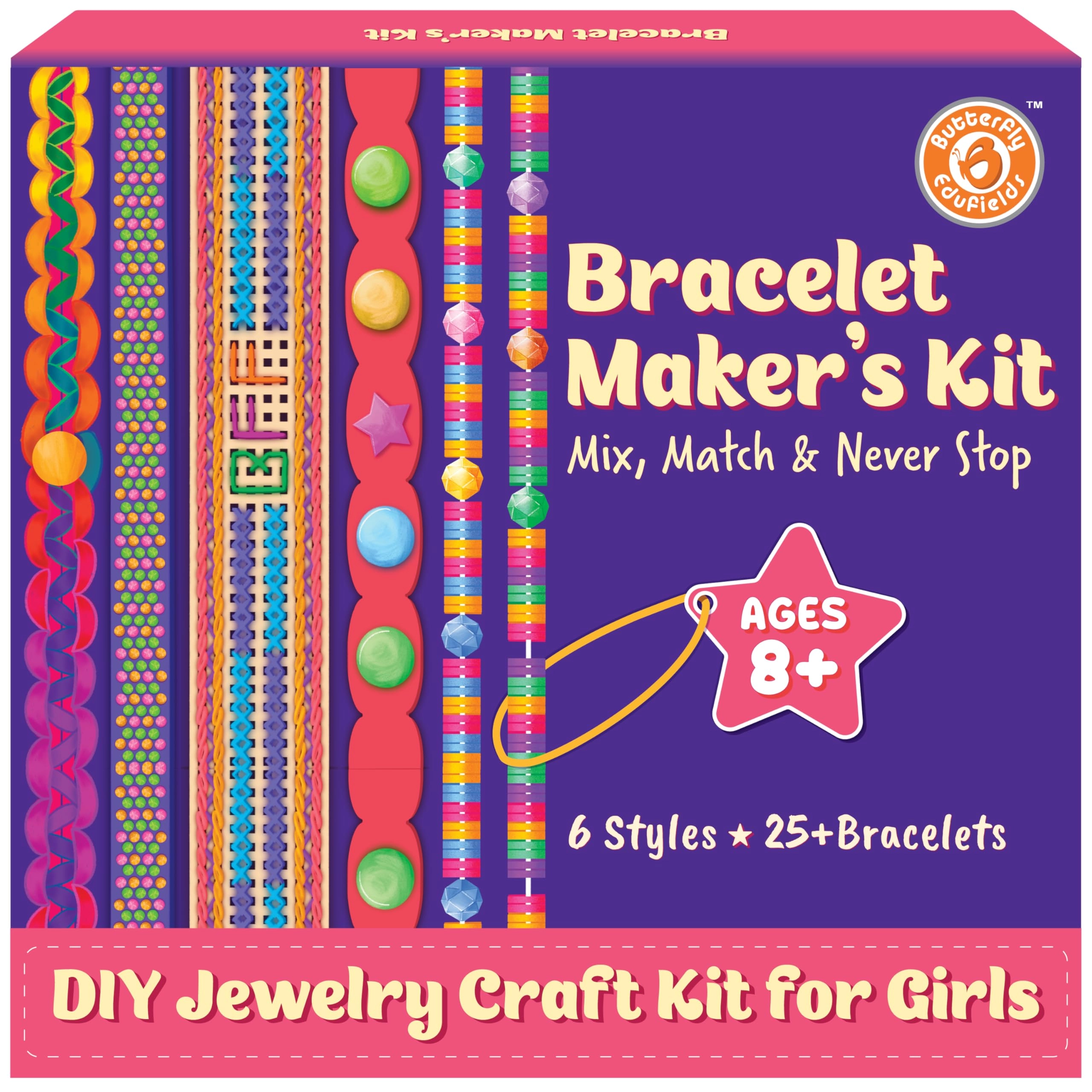 Butterfly EduFields Bracelet Maker's Kit - 25+ DIY Bracelets 200+ Pieces