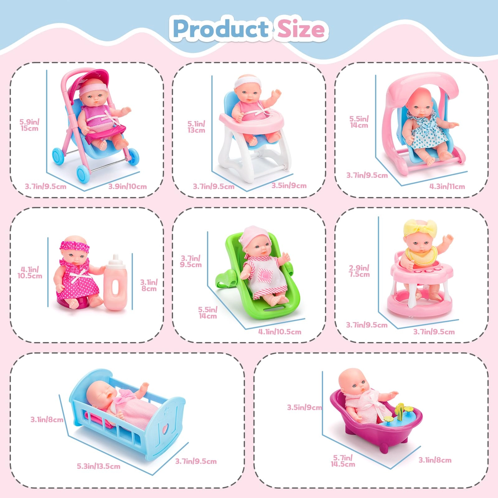 Mini Baby Doll Set - 5" Plastic Ages 3+