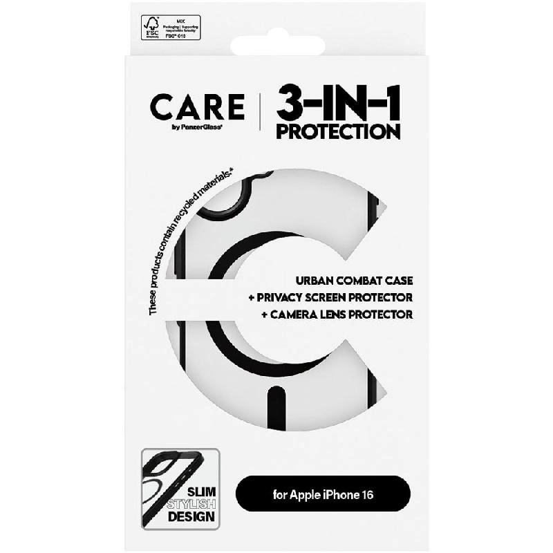 CARE MagSafe Case - 100% Recycled Plastic MagSafe + Ulta-Wide Fit Screen Protector - 60% Recycled Glass + Hoops Camera Lens Protector for iPhone 16 Plus