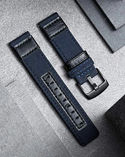 20mm 22mm Canvas Leather Hybrid Watch Band for Amazfit Bip/GTR/GTS/Pace/Stratos - 42mm 47mm