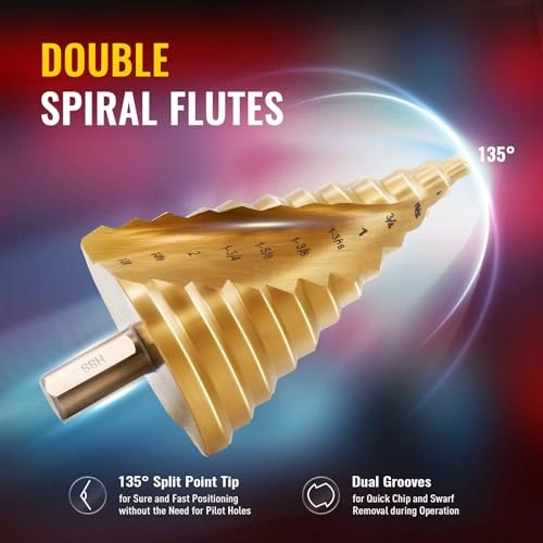 HSS Spiral Groove Step Drill Bit - High Speed Steel (HSS) 1 piece(s) 1/4" to 2-3/8" Drill Bit
