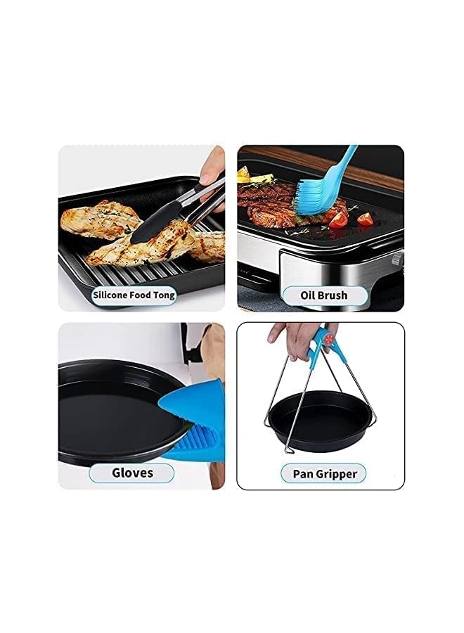 Pizza Pan + Cake Baking Pan + Multipurpose Skewers Rack + Metal Holder + Toasting Rack + Food Tongs + Air Fryer Liners + Silicone Oil Brush + Pan Gripper + Silicone Mat + Egg Bite Molds - Teflon Silicone 12 piece(s)