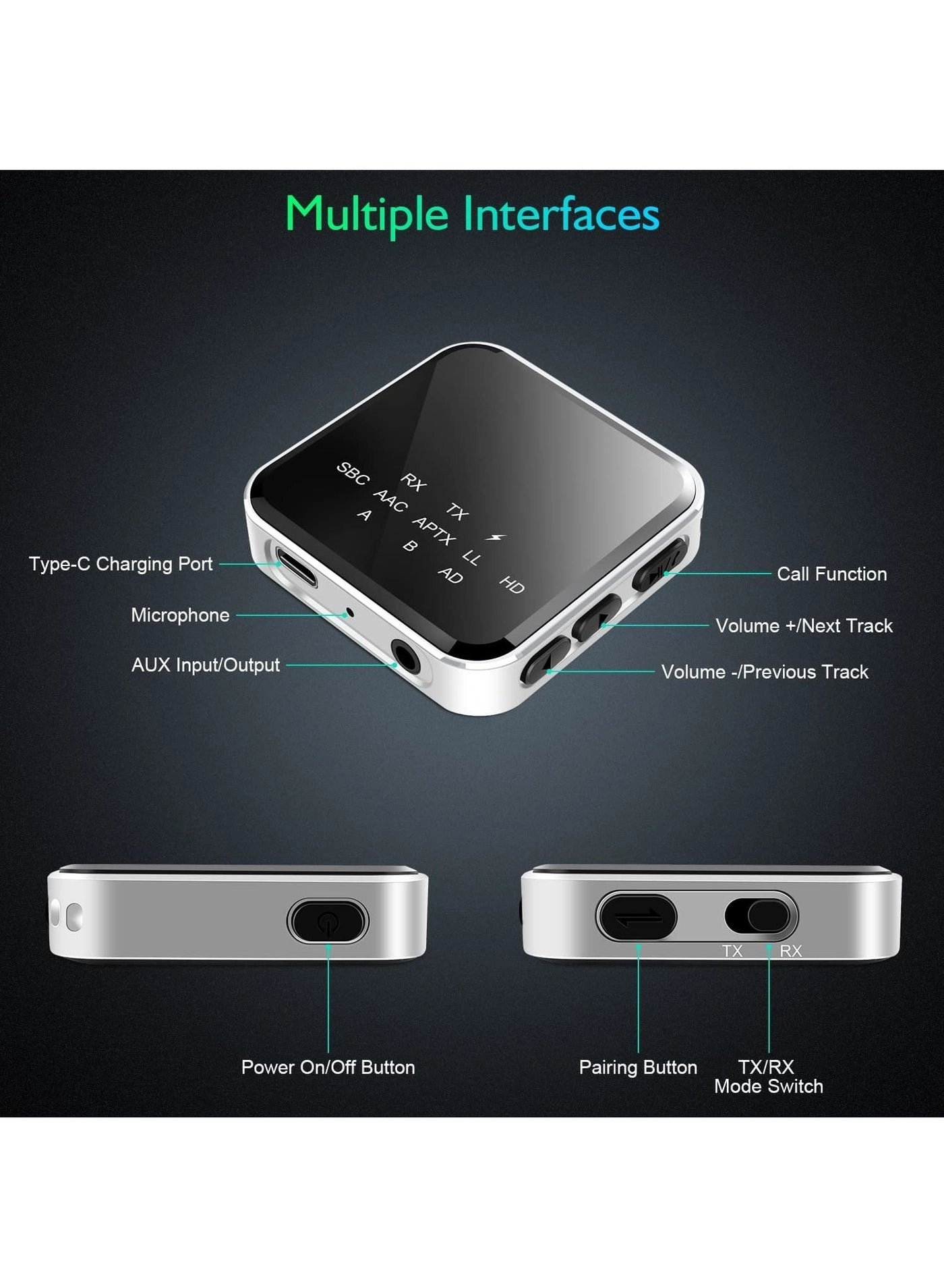 Bluetooth Transmitter & Receiver - Bluetooth 5.2 3.5mm AUX Built-in 250mAh Li-Polymer battery