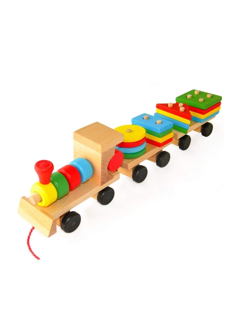 Wooden Toy Stacking Train Pull Along Toy