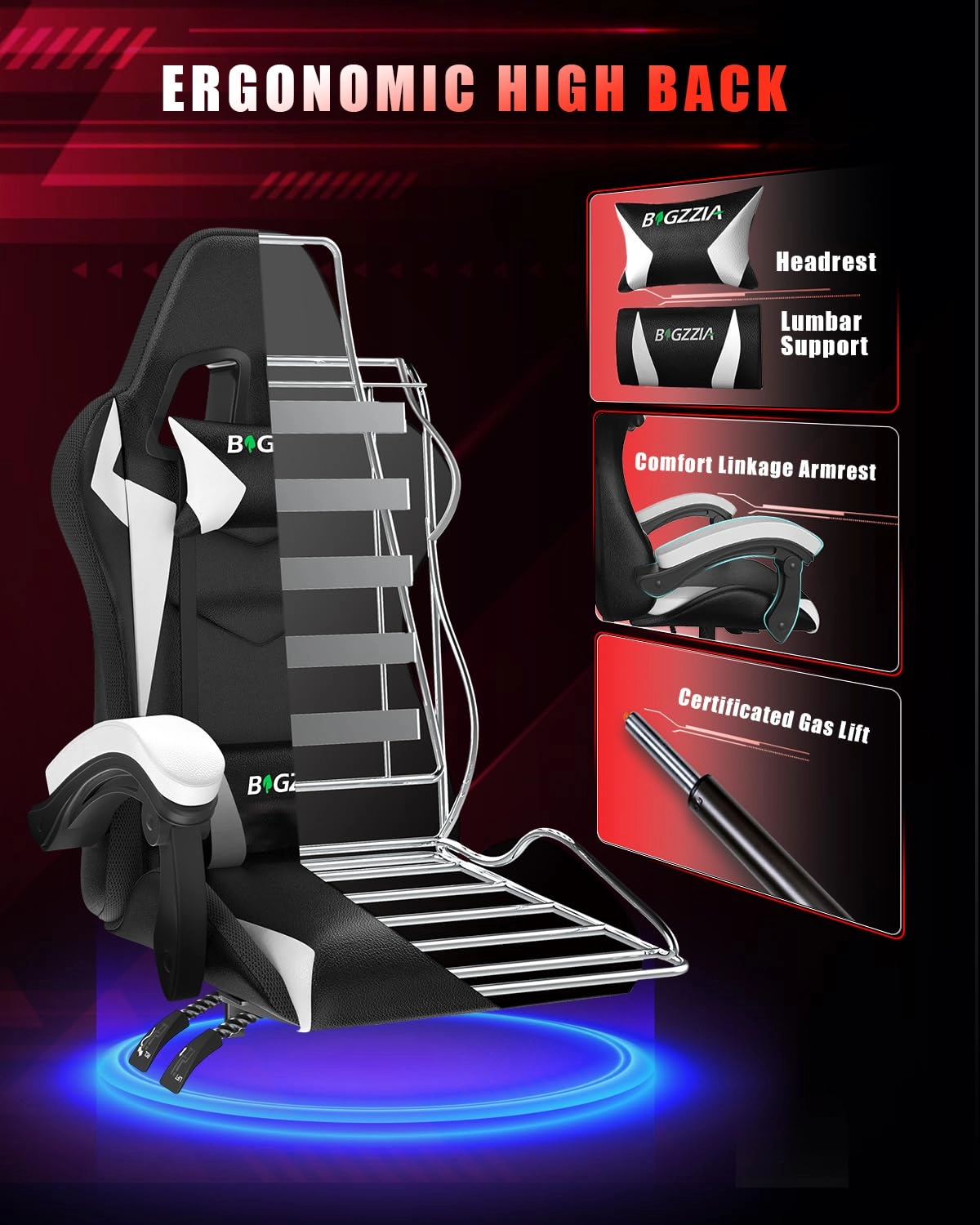 white LED gaming chair - RGB Reclining PU Leather