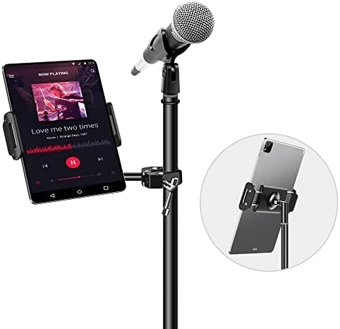 elitehood Aluminum iPad Holder for Mic Stand - 360° Swivel Tilt Adjustable 4-13in