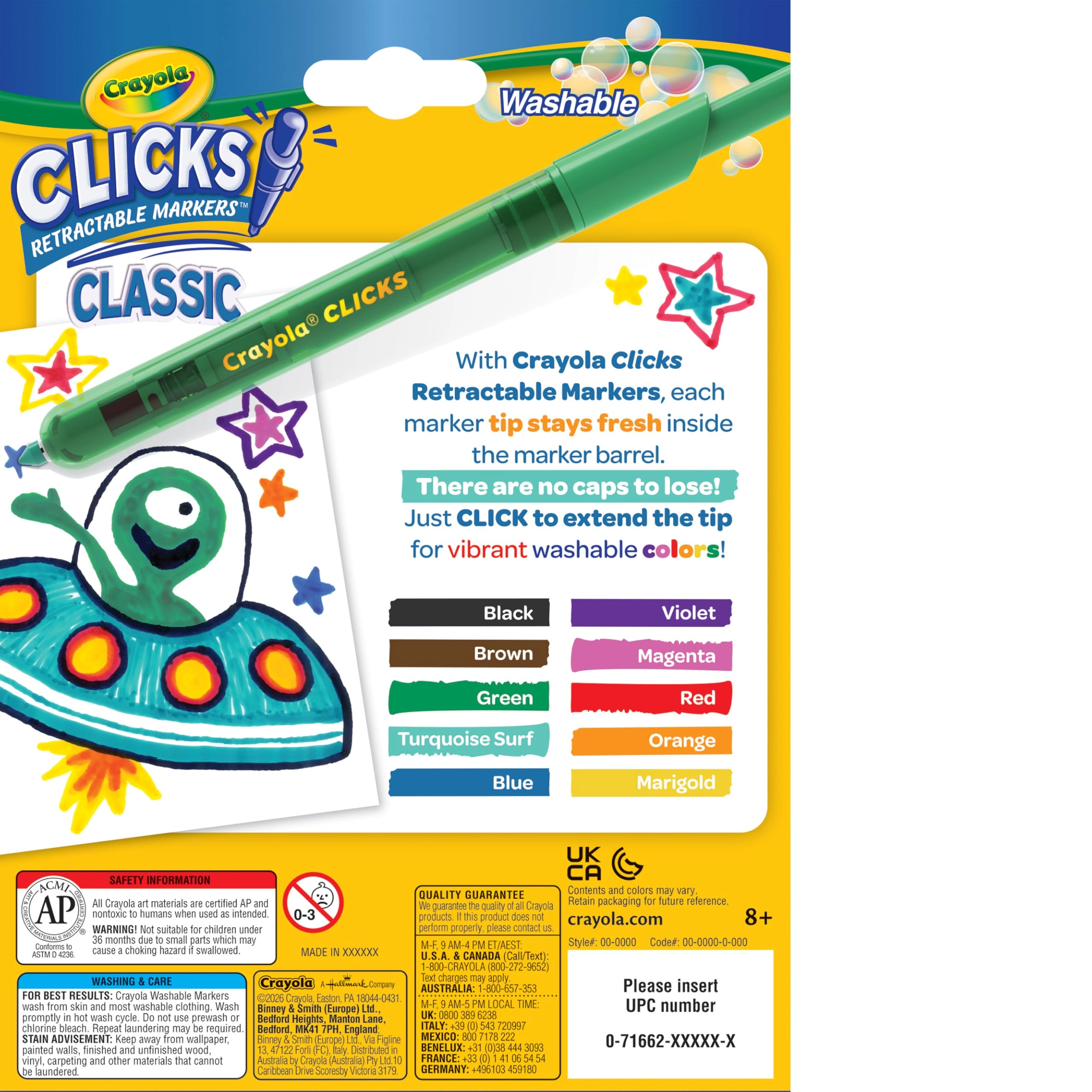 Clicks Retractable Markers - 10 different shades conical tips