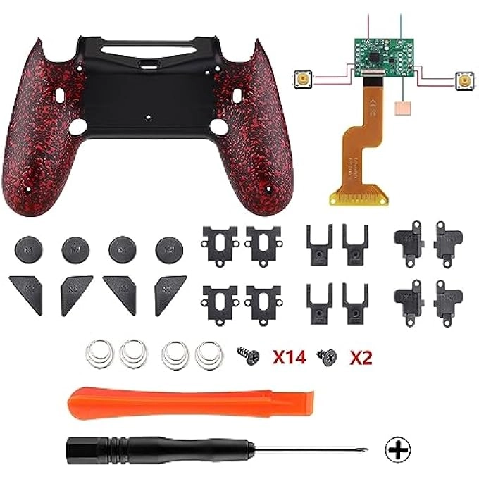 FLASHSHOT TRIGGER STOP REMAP KIT - CUH-ZCT2 + REPLACEMENT CASE + UPGRADE BOARD + BACK BUTTONS + TRIGGER LOCK - JDM040/050/055 TEXTURED RED