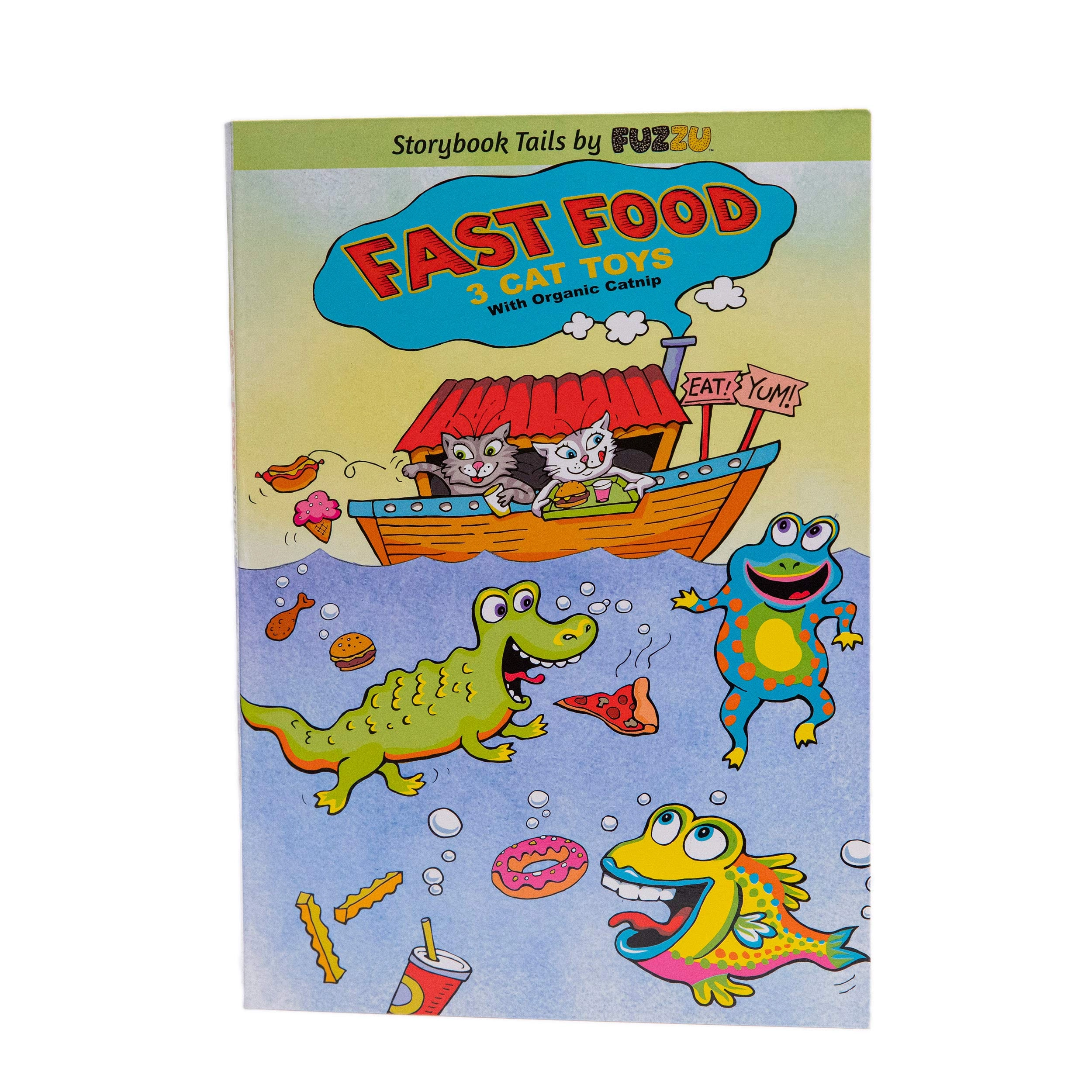 FUZZU Storybook Tails - Fish, Gator and Frog 3 Fast Food Cat Toys US grown certified organic catnip