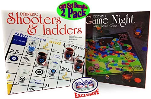Tipsy Land - 12" x 12" glass board 4 shot glasses + Shooters & Ladders For Ages 18 and up