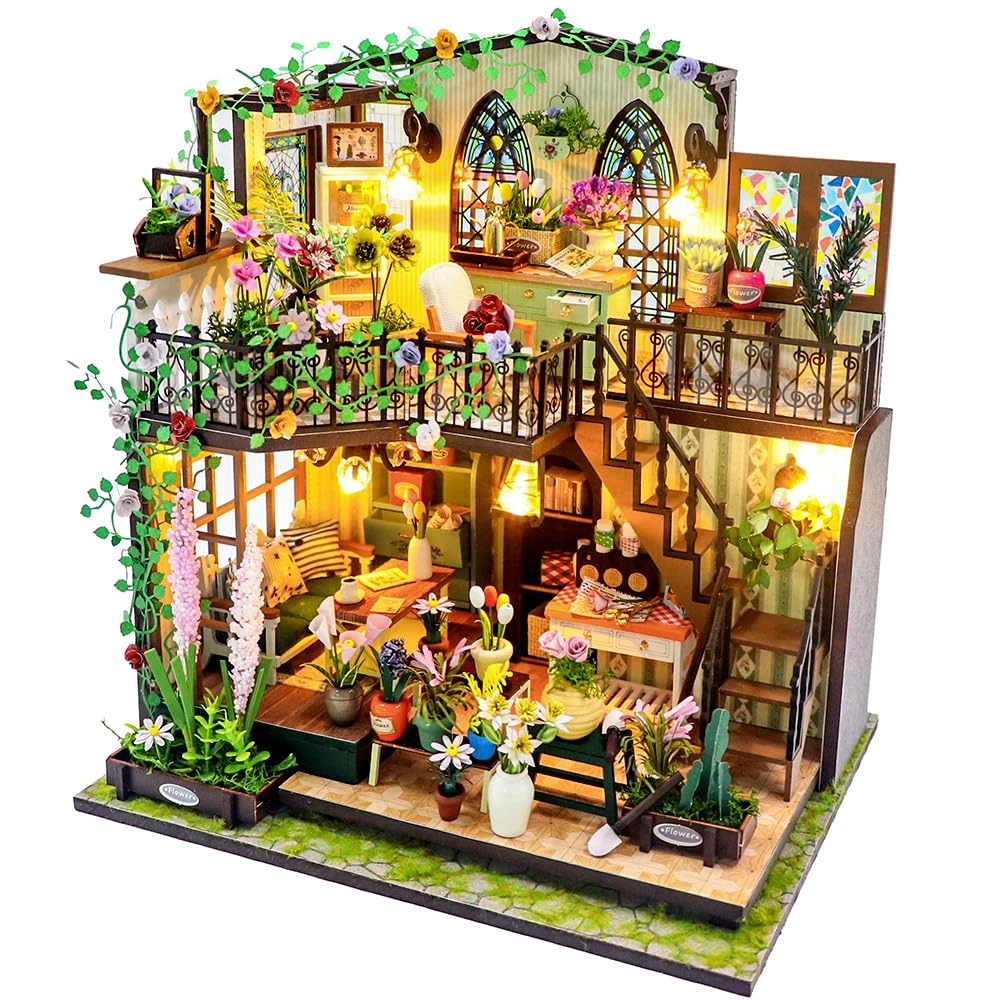 DIY Dollhouse Miniature Kit - Dust Proof Cover Gray Wood