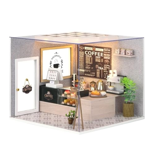 Miniature Wooden Dollhouse Building Kit - 3D Mini Coffee House