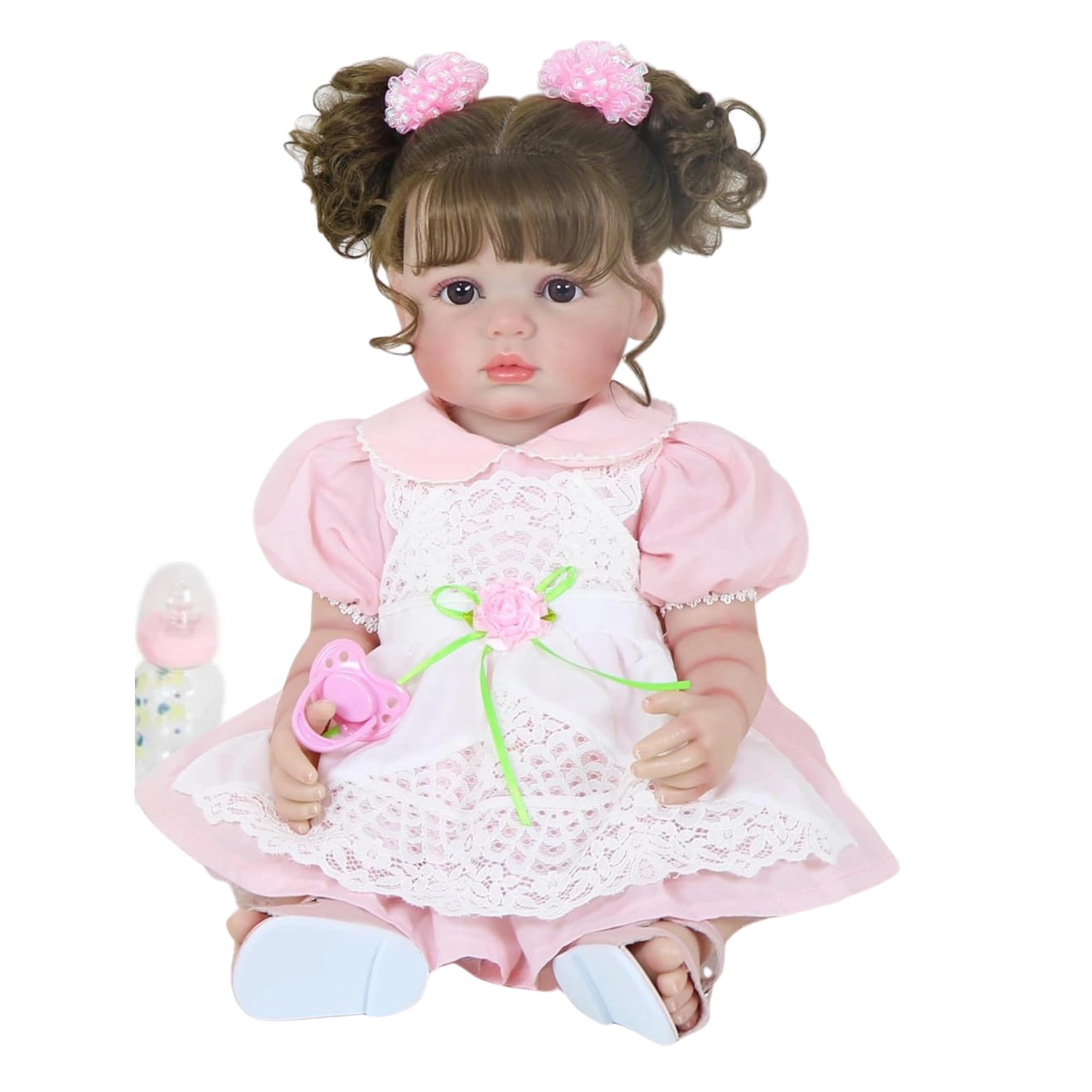 WAWA-HAOKEAI Reborn Toddler Doll - 22 inch Full Vinyl Body Rooted Brown Hair Ages 14+