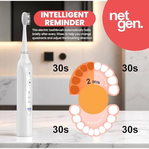 Sonic Toothbrush - 3 Brushing Modes 5 Replacement Heads Inductive Charging