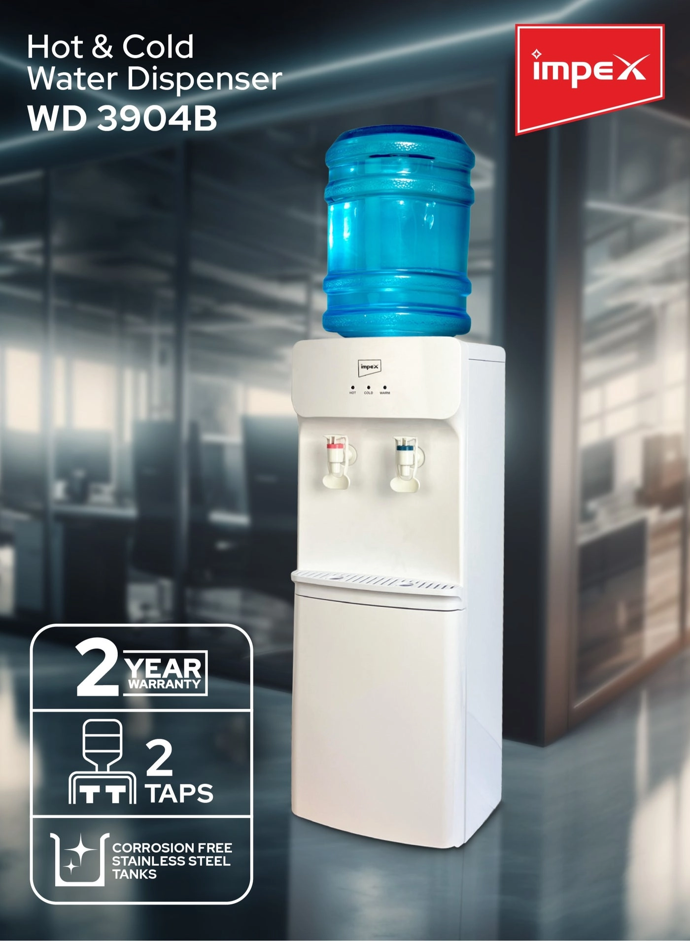 Hot & Cold 2 Tap Water Dispenser - 2.9 L