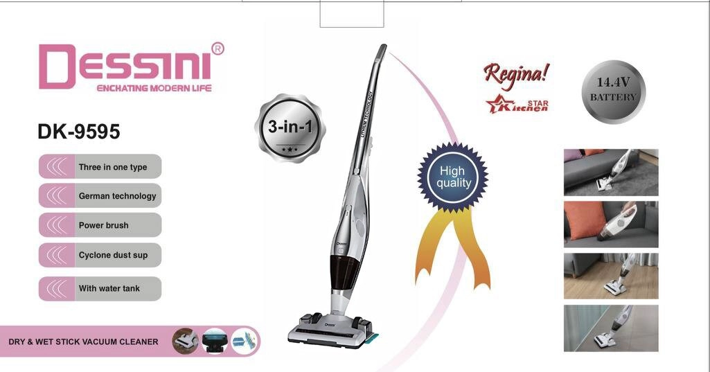 DESSINI 3 In 1 Dry & Wet Stick Vacuum Cleaner - Dry & Wet about 20 minutes