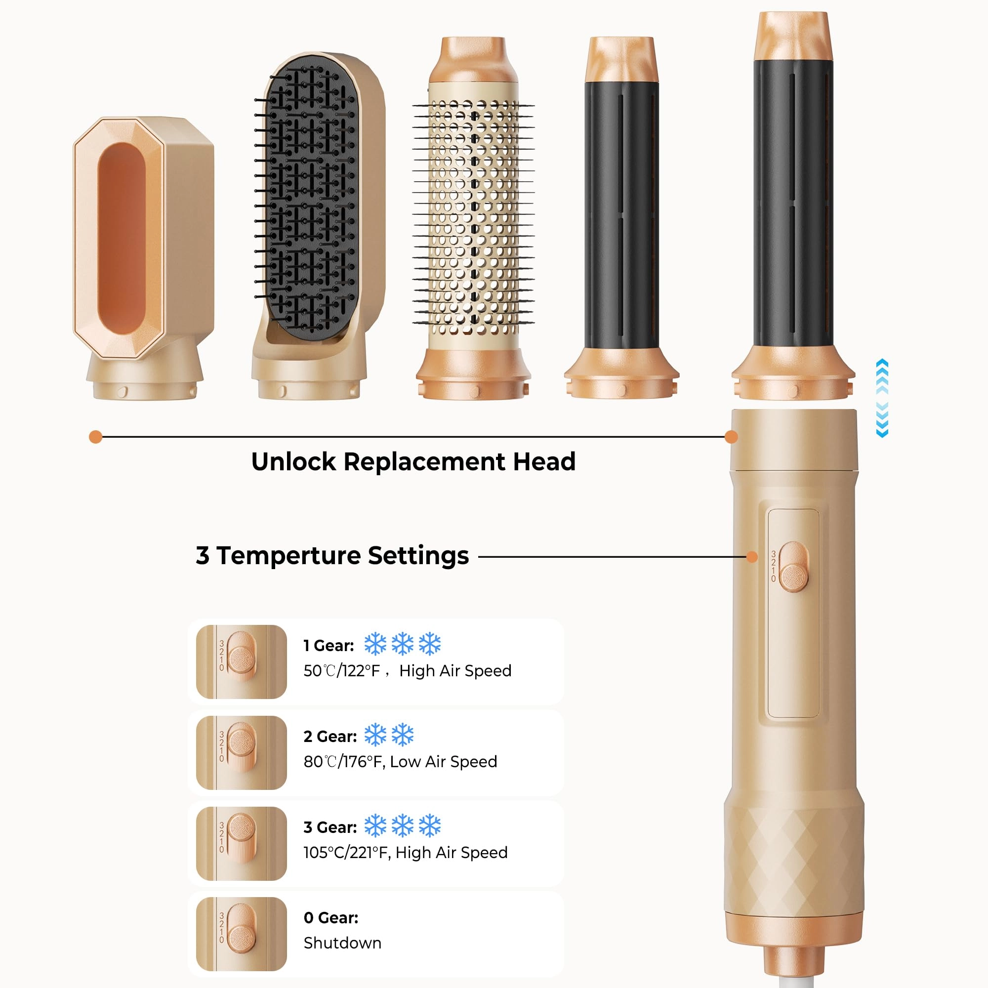 5 in 1 Hair Dryer Brush Set - Gold 700 watts
