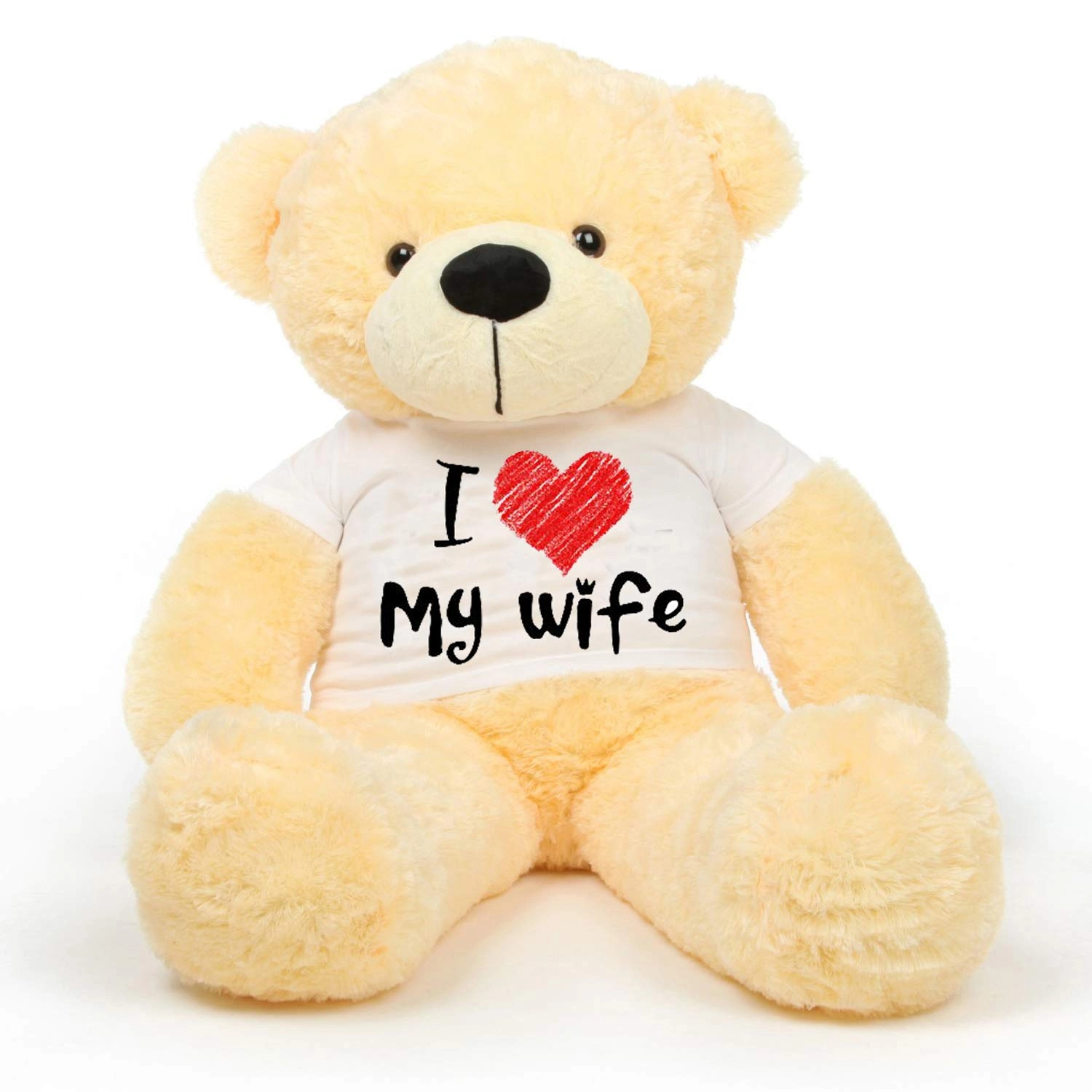 5 feet Cream_T Shirt_ I love m wife Bear Teddy Bear 48 cm Plush - Cream