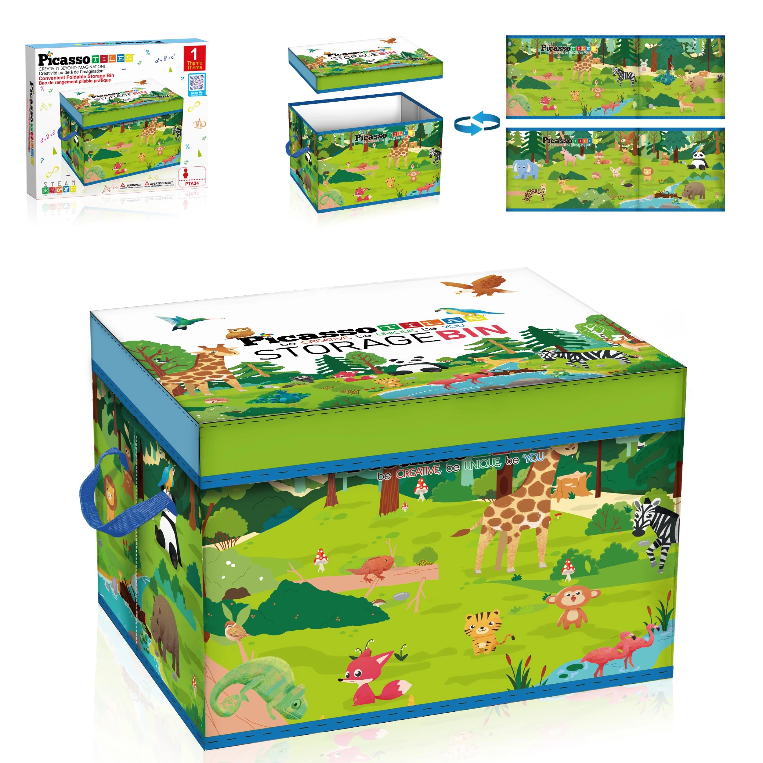 PicassoTiles Foldable Toy Storage Chest Box - Plastic