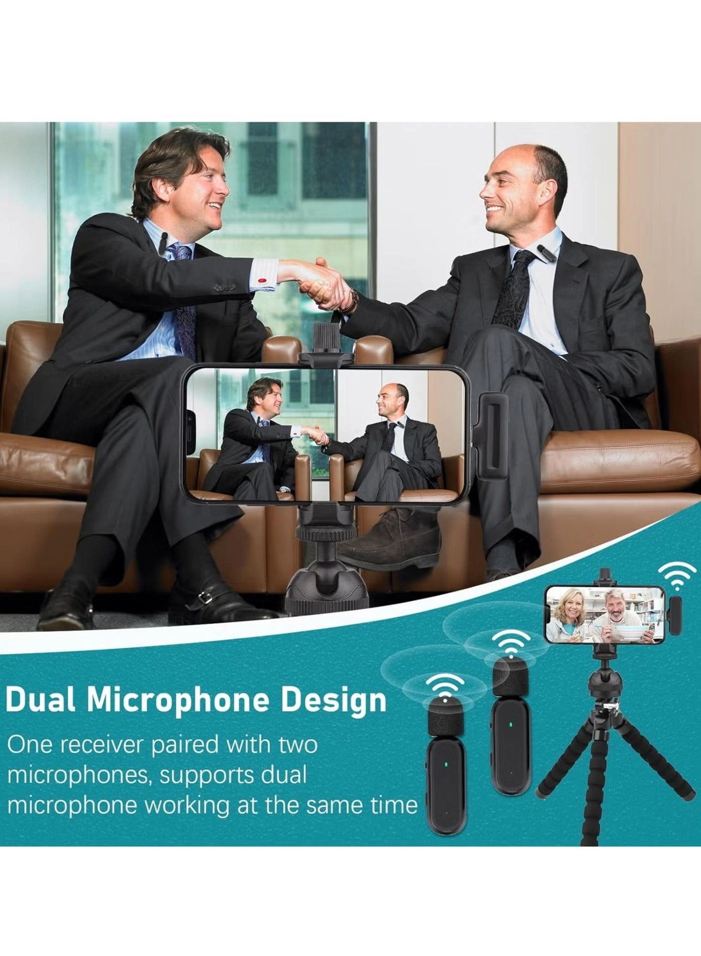 One-trigger-Two Wireless Clip-on Microphone System