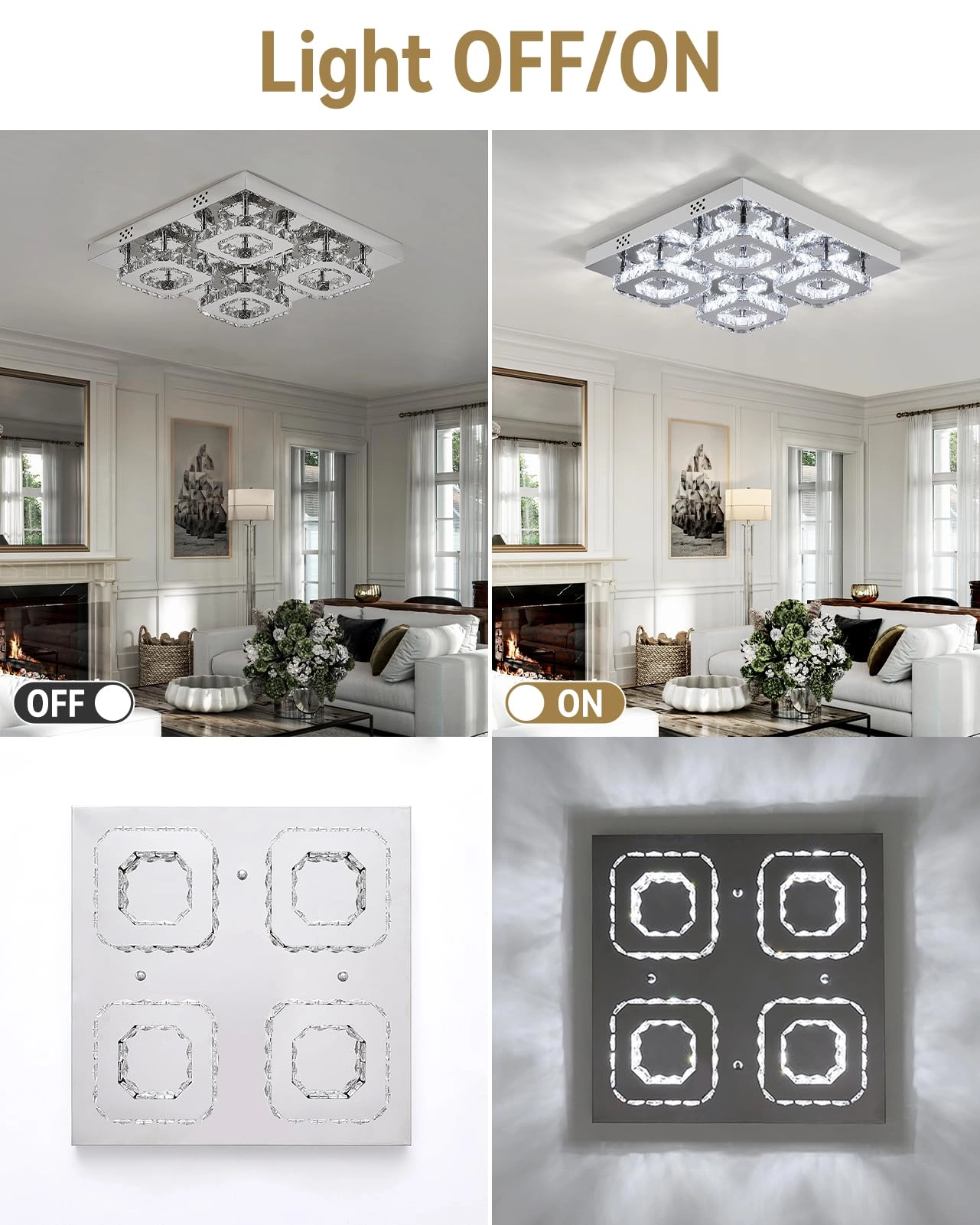 Crystal Ceiling Light - 3000k-6000k Dimmable