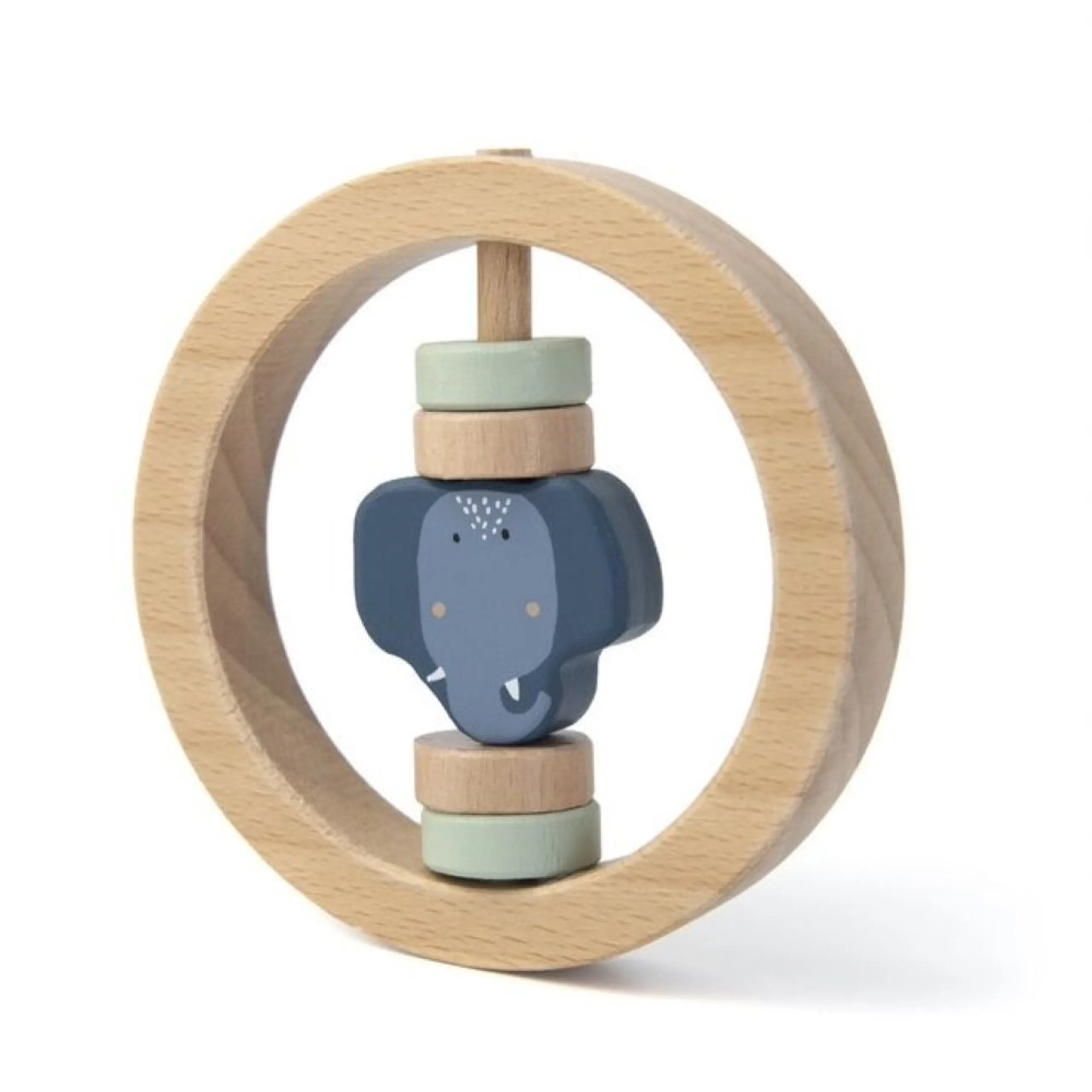 TRIXIE Wooden Round Rattle - Suitable for 6 months & above 100% FSC certified beech wood Mrs. Elephant