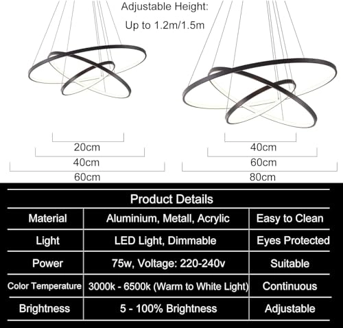 LED Pendant Light - 20+40+60cm 76 W Dimmable