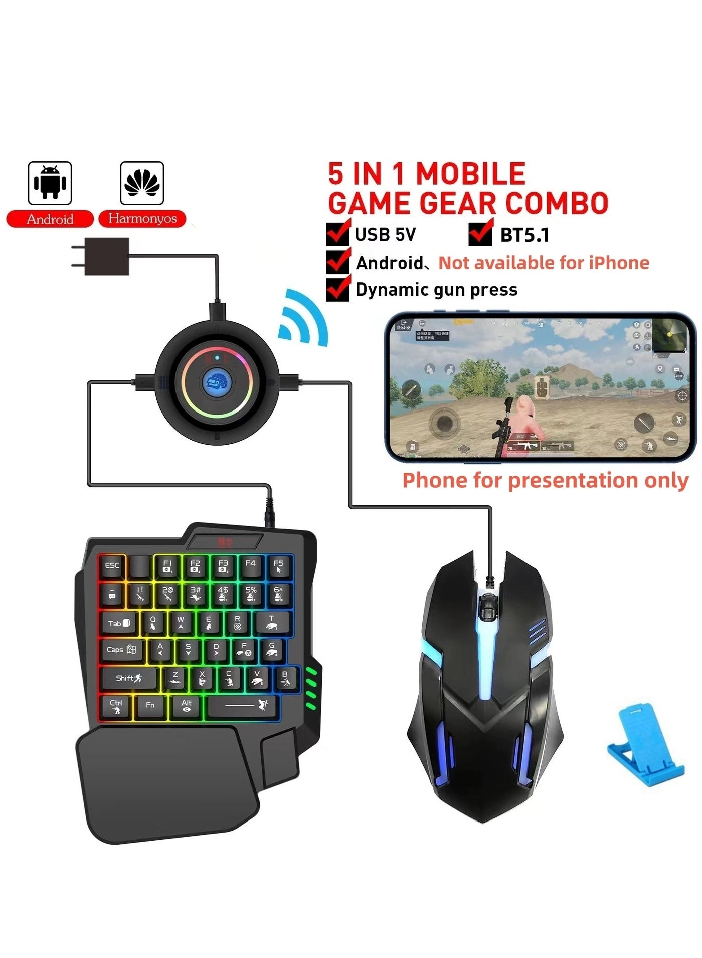 Generic Converter + Mouse + Keyboard + Mouse Pad + Mobile Phone Holder - Bluetooth