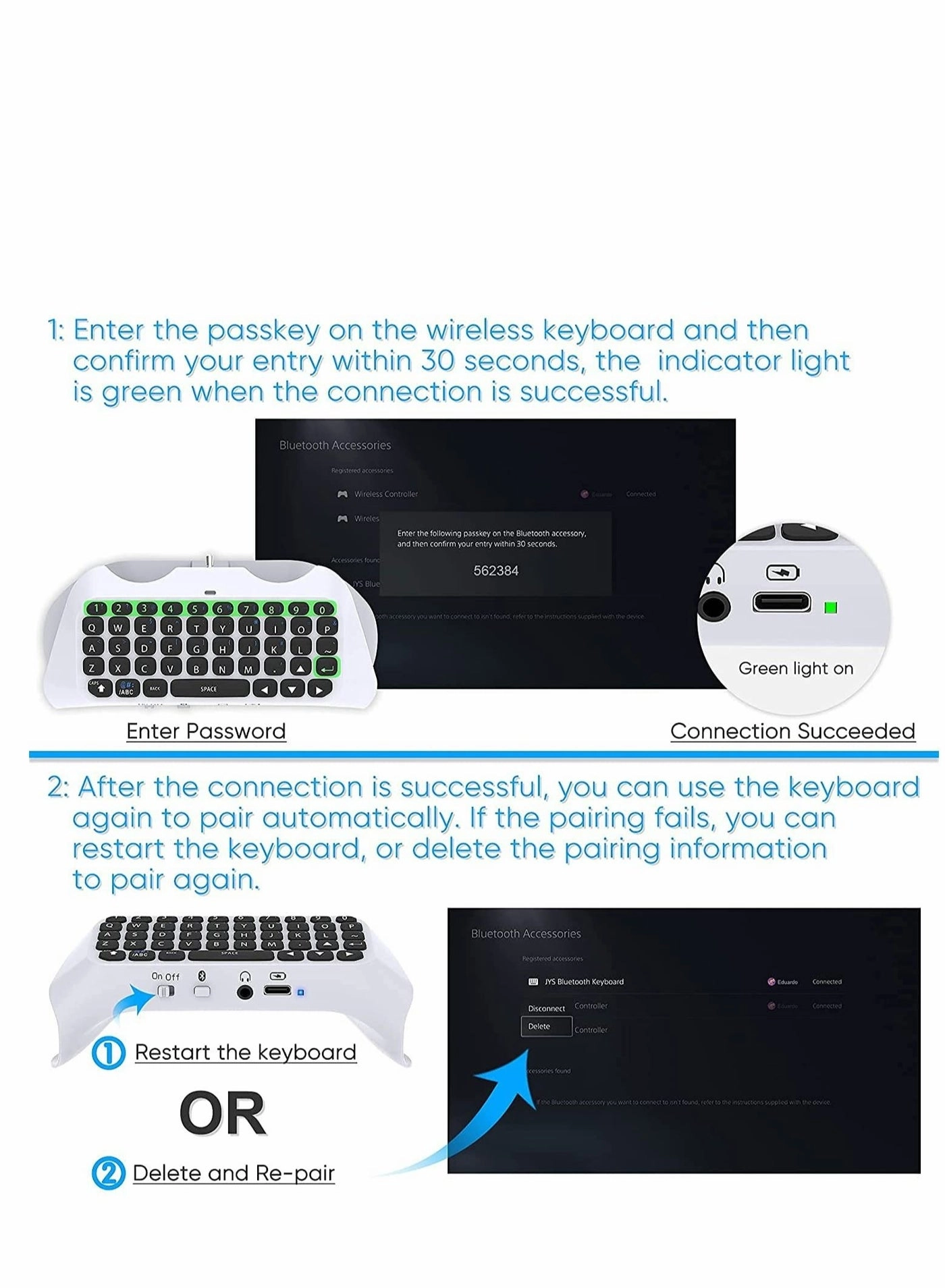 Wireless Keyboard for PS5 Controller - Bluetooth 3.0 PS5