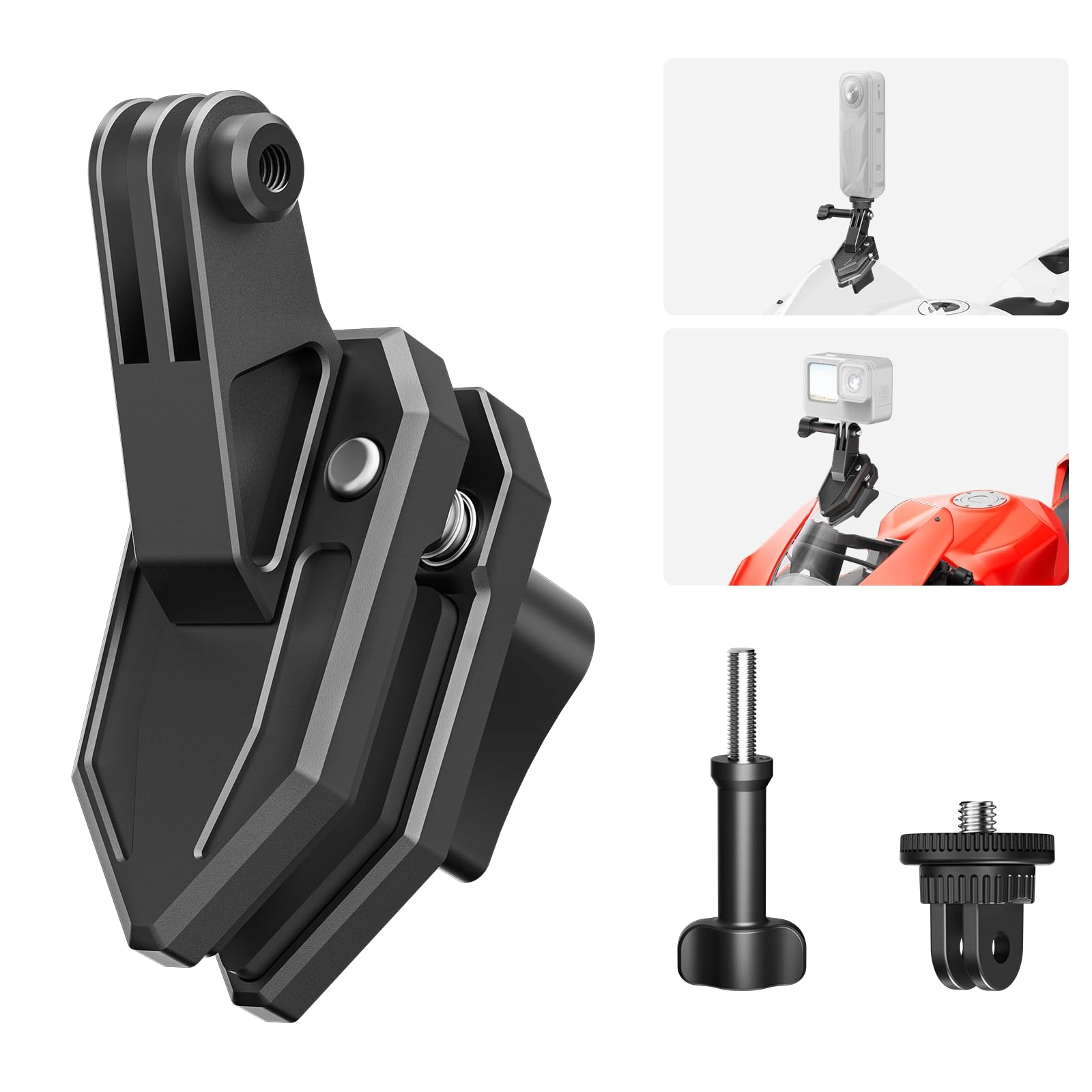 maectech Motorcycle Windshield Clip Camera Mount - Insta360 X5/X4/X3 GoPro