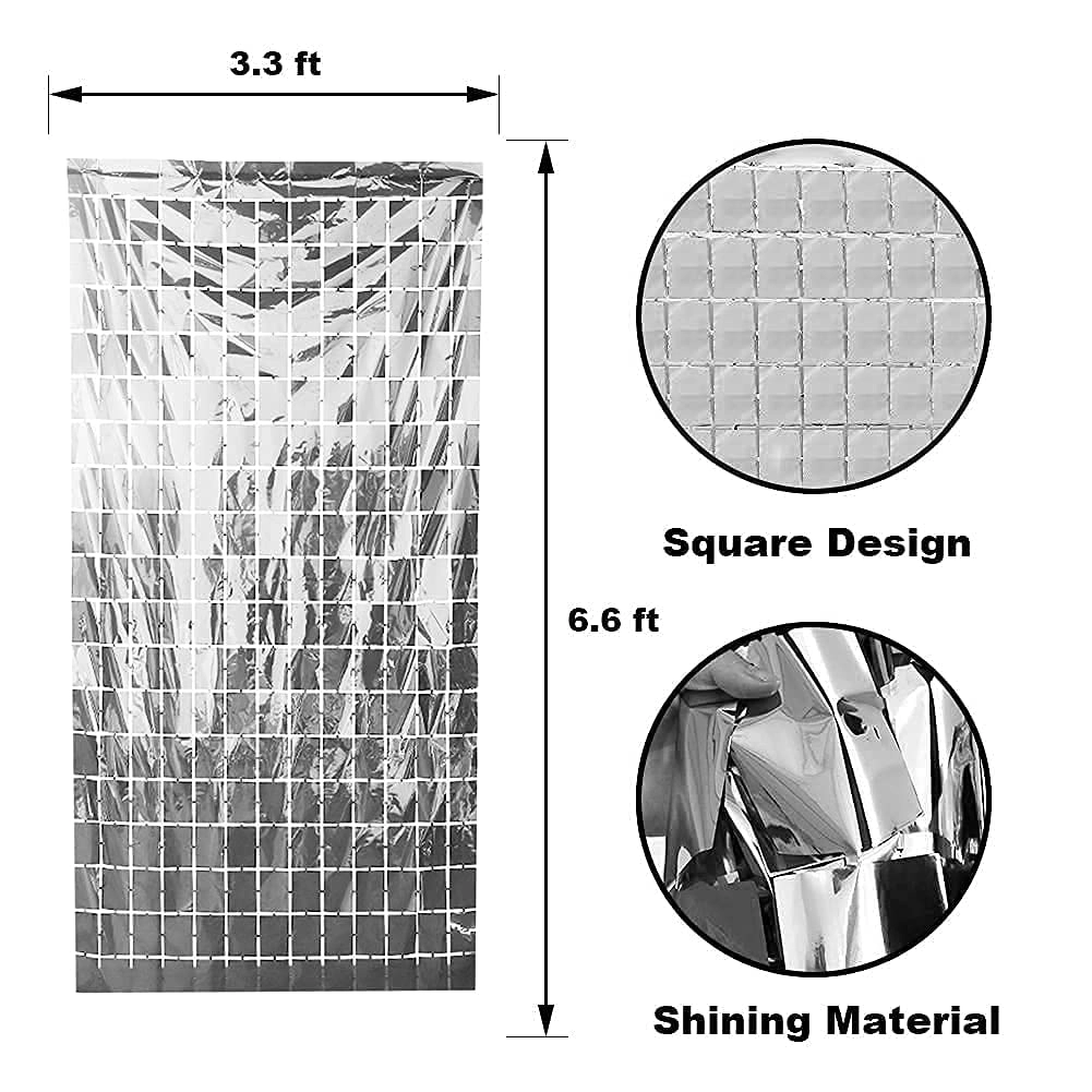 Silver Square Foil Curtains - 1 Pc Birthday Wedding Event/Party