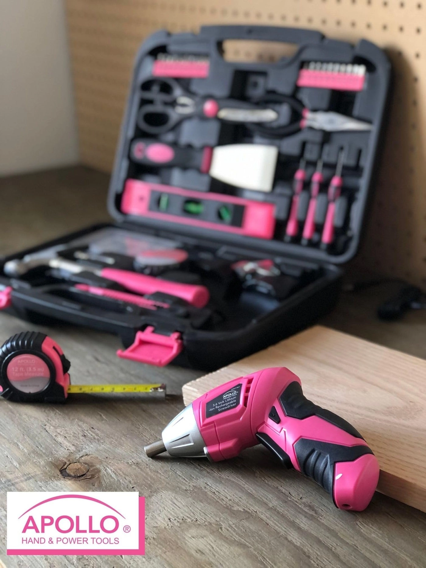 Household Hand Tools Set - 135 Piece Pink 3.6V Lithium-Ion Cordless Screwdriver