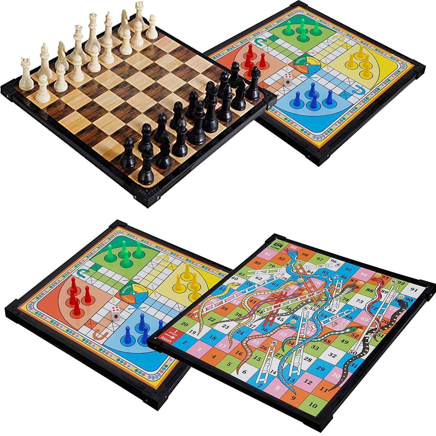 Mimi GameZone Wooden Board - Ludo Snakes & Ladders Chess