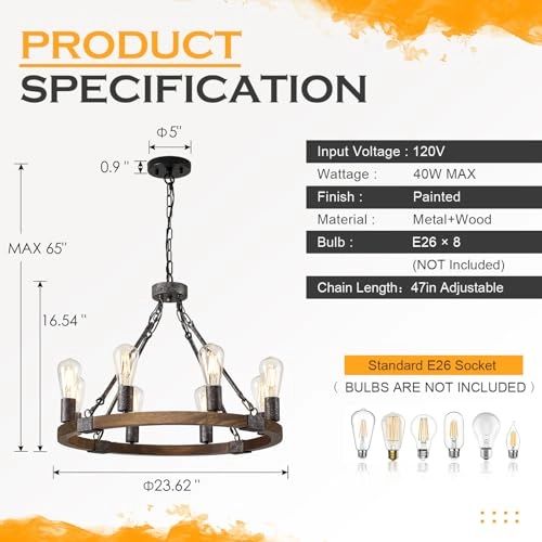 Wagon Wheel Chandelier - Dimmable