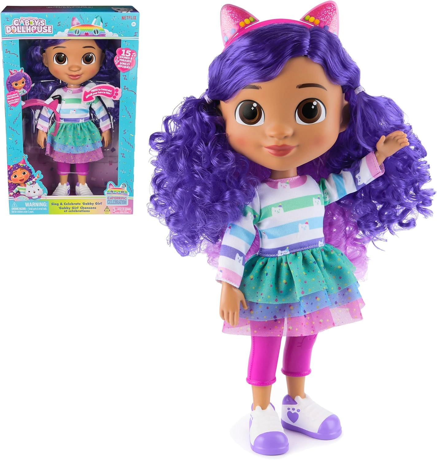 Gabby's Dollhouse GABBY GIRL DOLL - 33cm Sound Effects Reversible Cat Ears Ages 3+