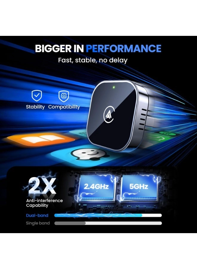 Wireless CarPlay and Android Auto Adapter - 2 in 1 USB/USB-C Plug and Play